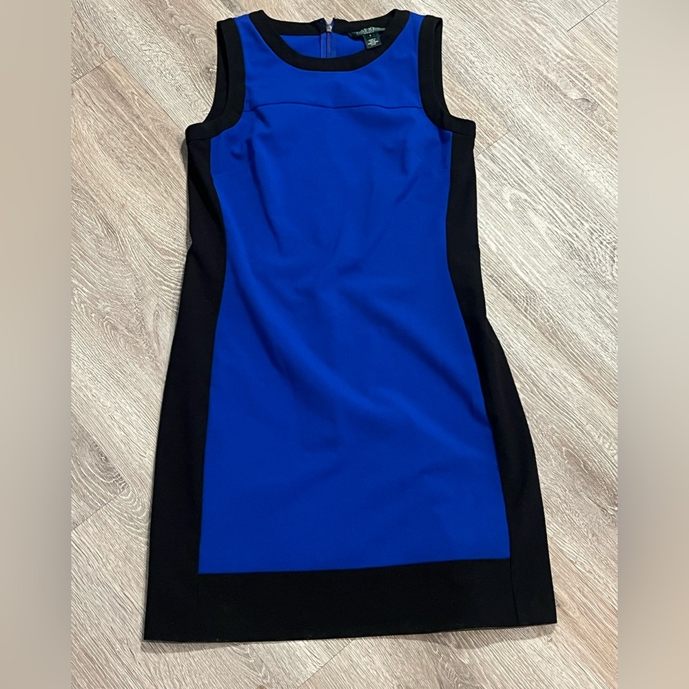 Lauren Ralph Lauren Blue Black Color Block Striped Shift Dress Size 4 Sleeveless